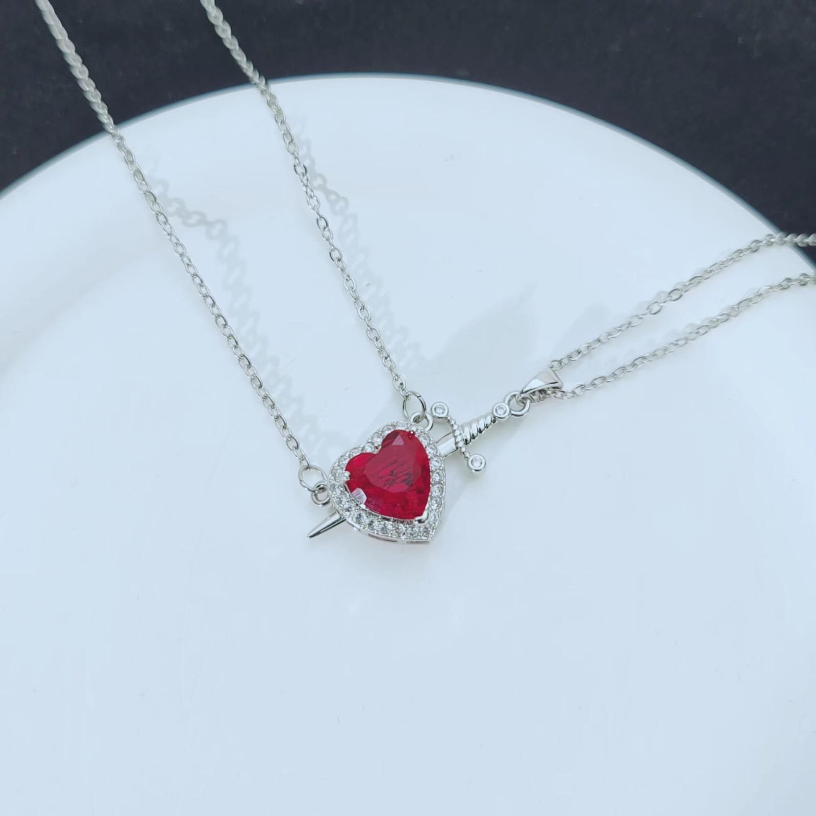 Heart & Sword Necklace Set